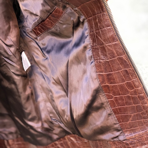 VTG Unisex Vera Pelle Lavorazione 🇮🇹 Croc Embossed Sz M - Picture 12 of 15